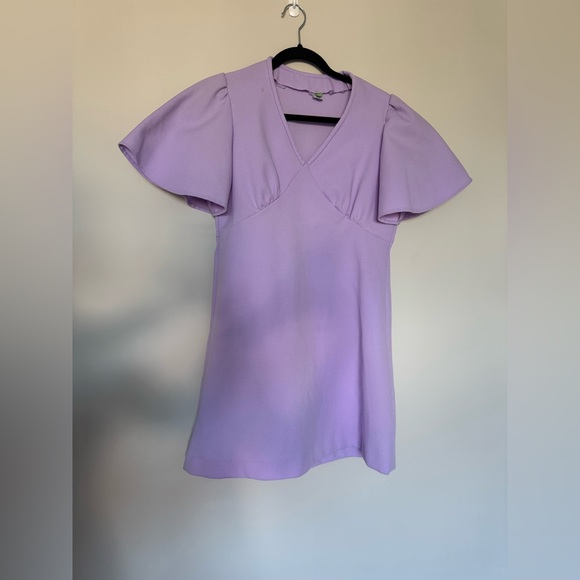 Vintage 70’s Handmade Lilac Purple ILGWU Union Made Flutter Sleeve Mini Dress - Picture 1 of 5